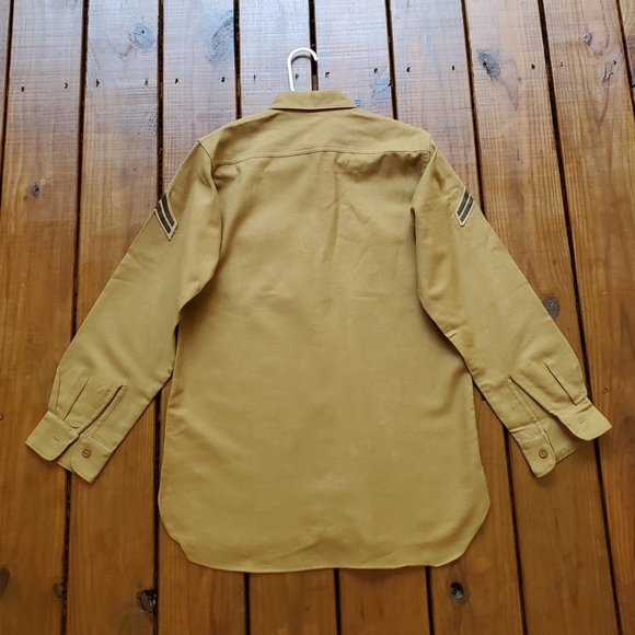 Vintage 50's Korean War men's M/L tan khaki wool long sleeve military shirt - Picture 2 of 10
